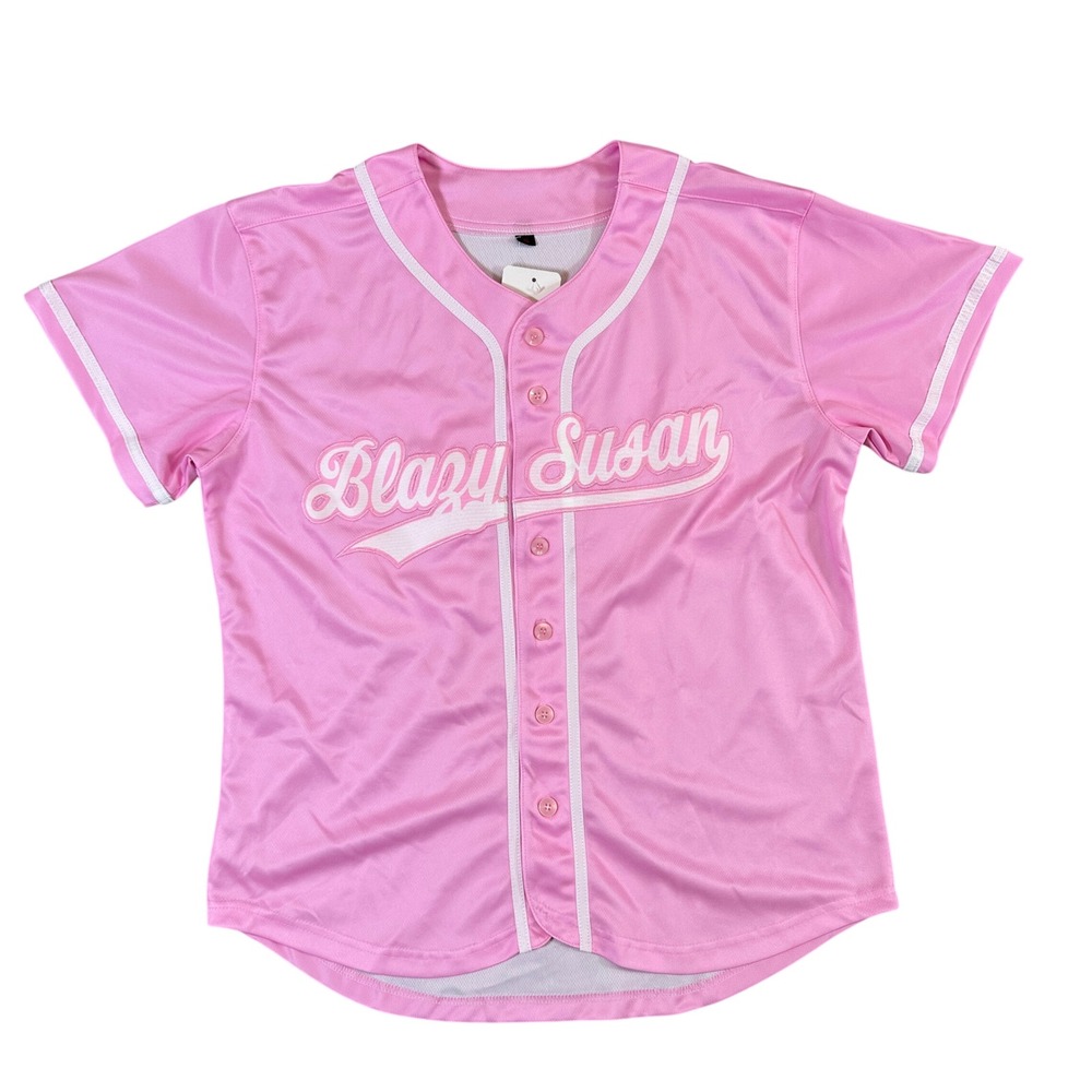 NWT Blazy Susan Pink Baseball Jersey Button Up Shirt Small New With Tags